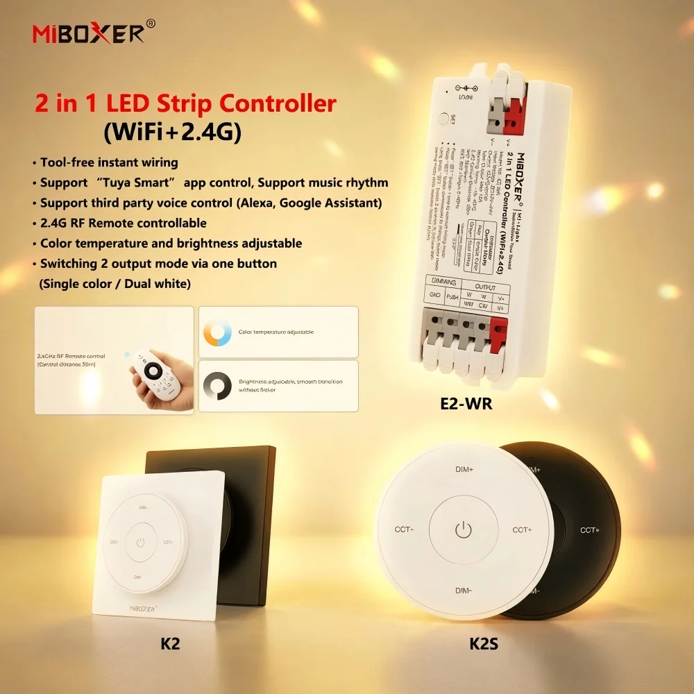 Miboxer K2 K2S E2-WR 2in1 Smart WIFI+2.4GHzRF Tuya APP Sprachsteuerung Dimmer Einfarbiger Zweifarbiger LED-Streifen-Controller