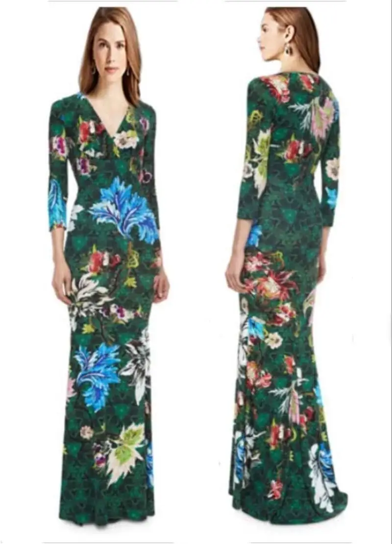 

n Long Sve V-ne Knitted Dr Slim Fit Autumn Sle een Le Print High Waist Maxi Dr for plus Size Women