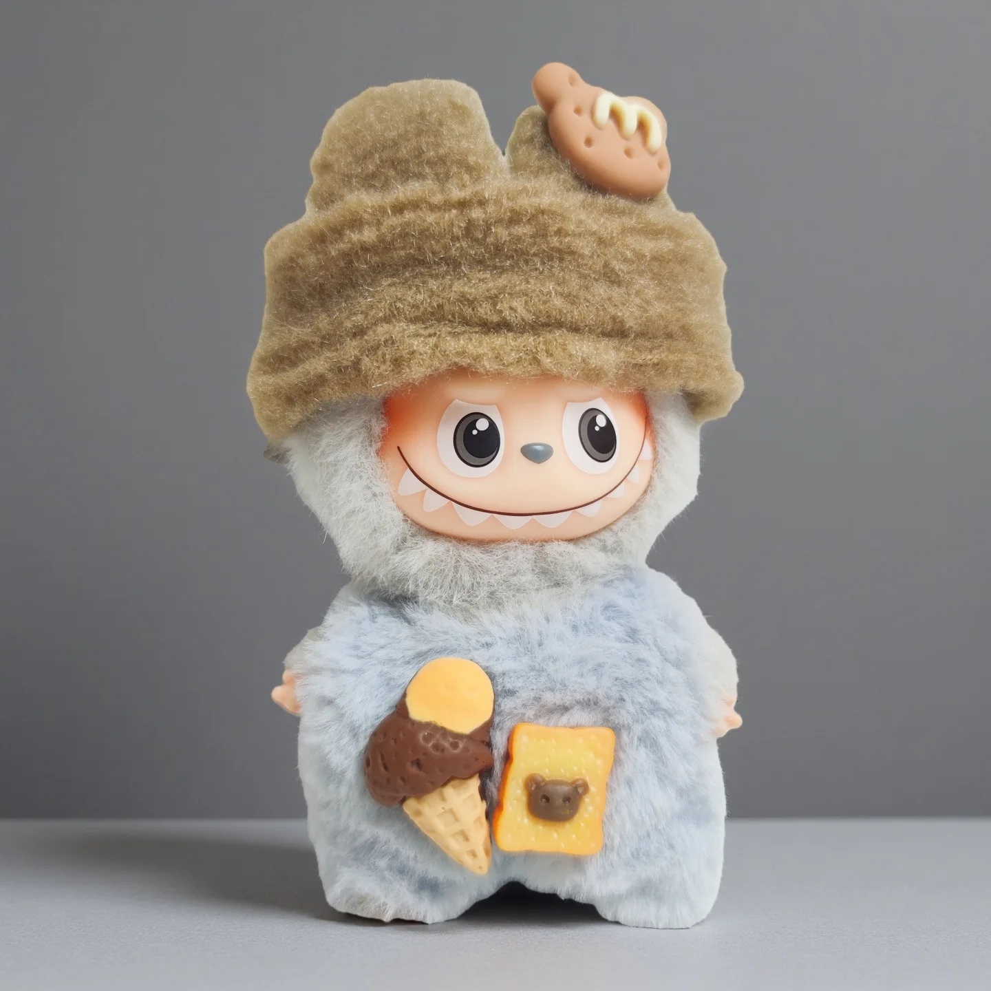 

For 10cm Labubu Doll Brown Blue Ice Cream Biscuit Plush Clothing Set Labubu Original Dolls 4.0 Diy Design Toys Mini Accessories