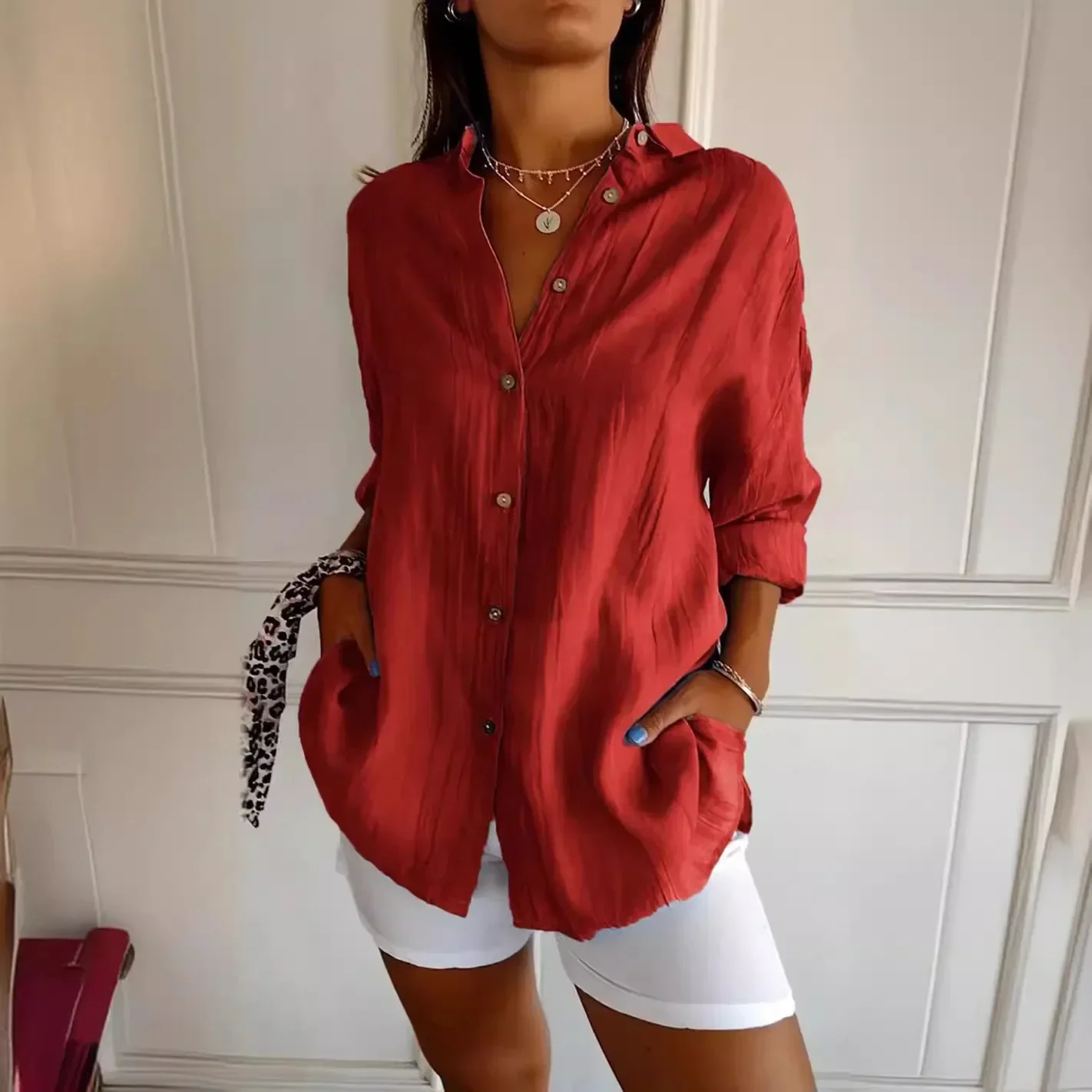 Elegant Cotton Linen Shirts Women Casual Solid Button Lapel Blouses Shirts Autumn Winter Long Sleeve Loose Tops Tunic Blusas
