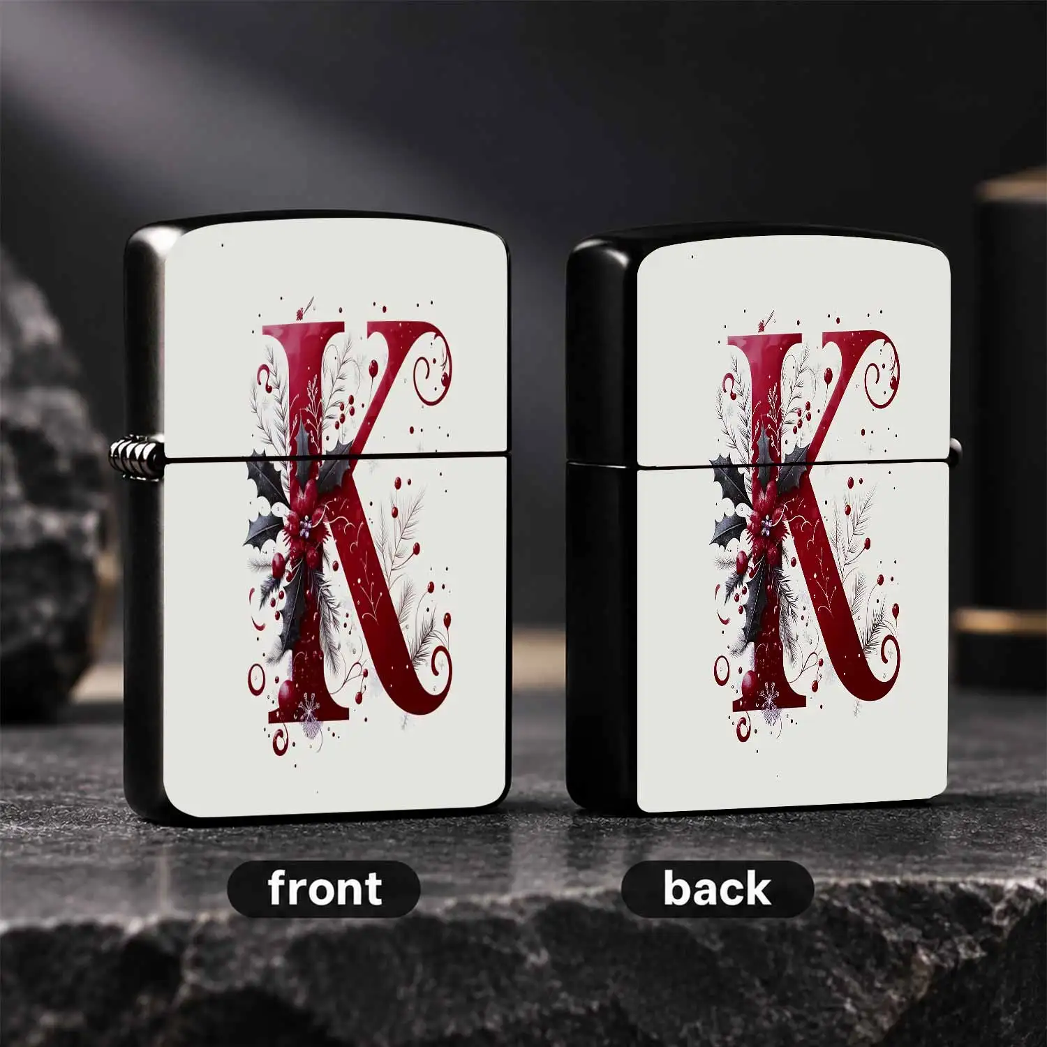 Festive Burgundy Decorative K Letter Lighter, Exquisite Holly Pine Branch Snowflake Print Design, Multipurpose For Lighting Candles, Incense, Campfires, Durable Stylish Portable Accessory, Ideal Thoughtful Gifting Choic A Humorous And Inter