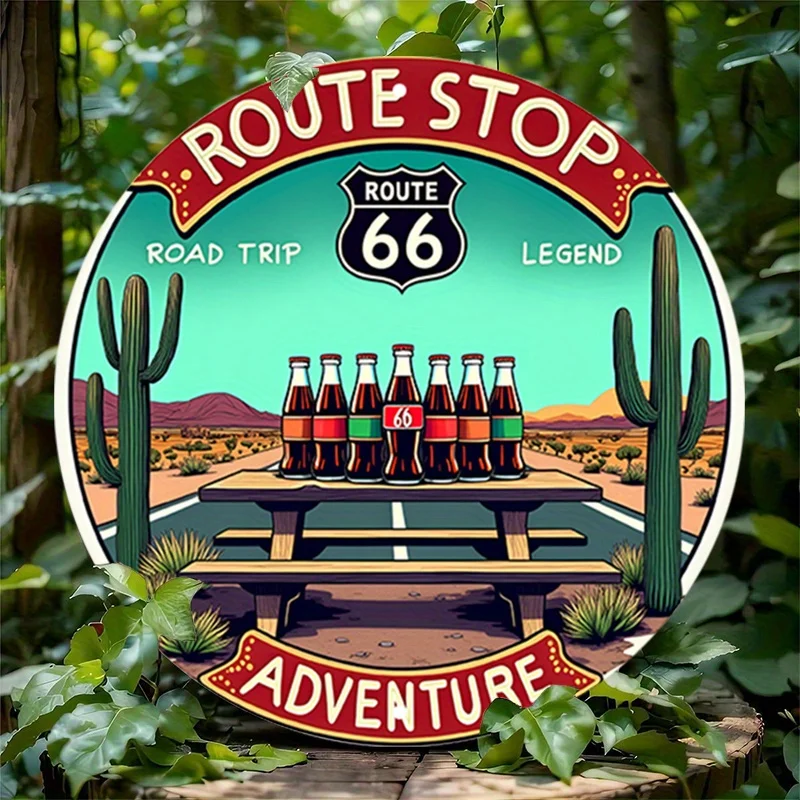 1 Stück Retro Route 66 Tour Legendäres Holzschild – Vintage-Bierflaschen und Wüstenszenen, perfekt für Bars, Cafés, Strandhäuser