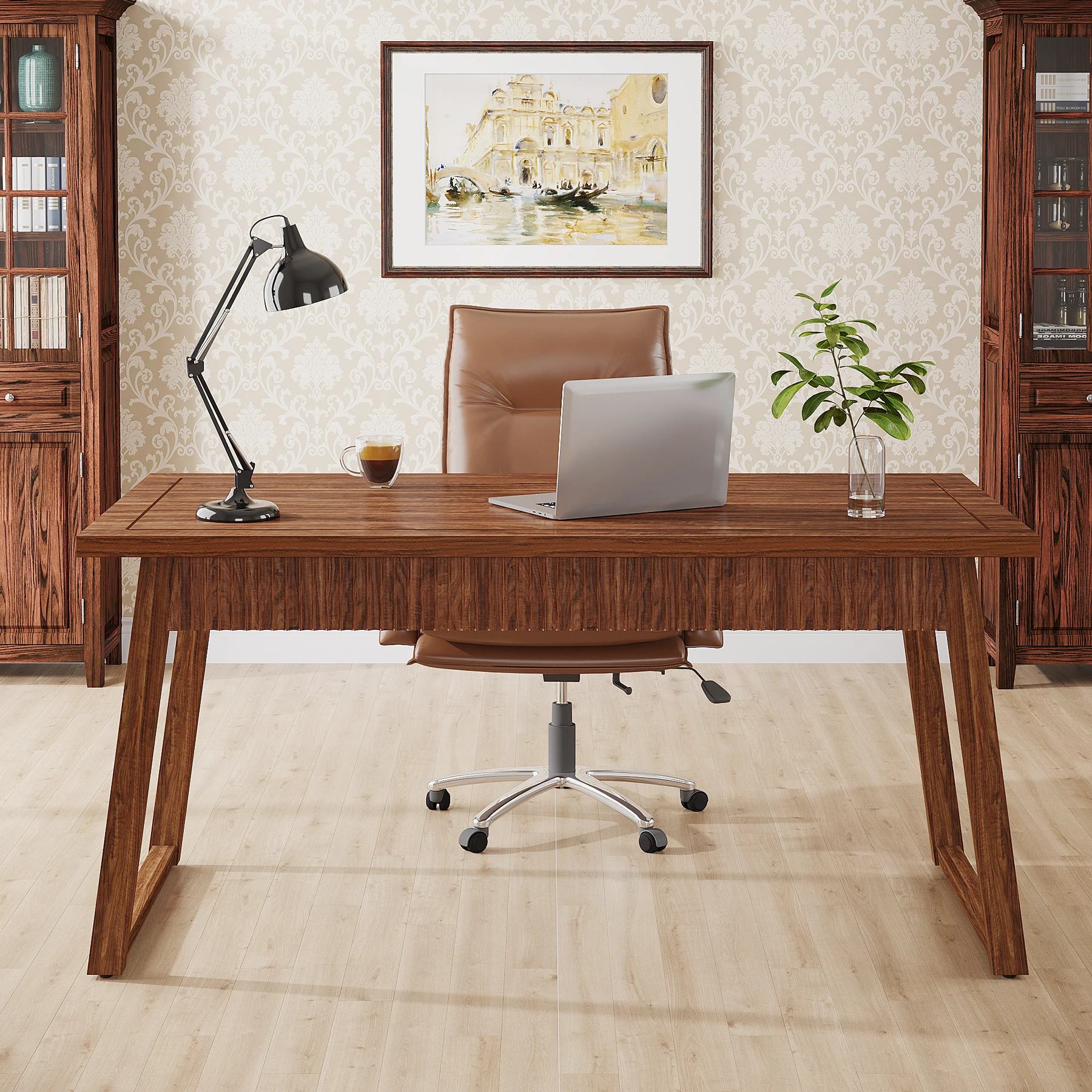 Tribesigns Home Office Executive Desk: 55 Inches Solid Wood Computer Desk with Drawer, Mid-Century Modern Study Writing Table