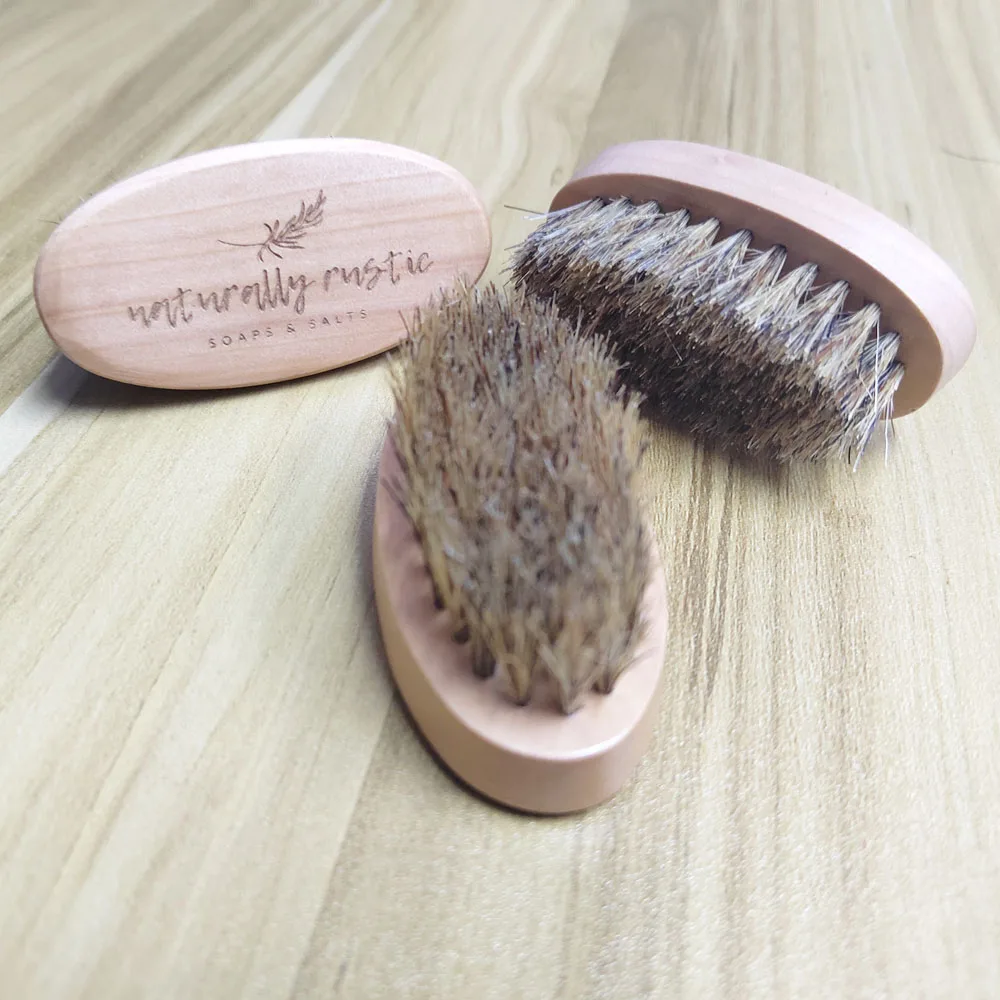 50 PCS OEM Customized LOGO Pocket Mini Beard Brush Man for Facial Hair Wood Handle with 100% Boar Bristle