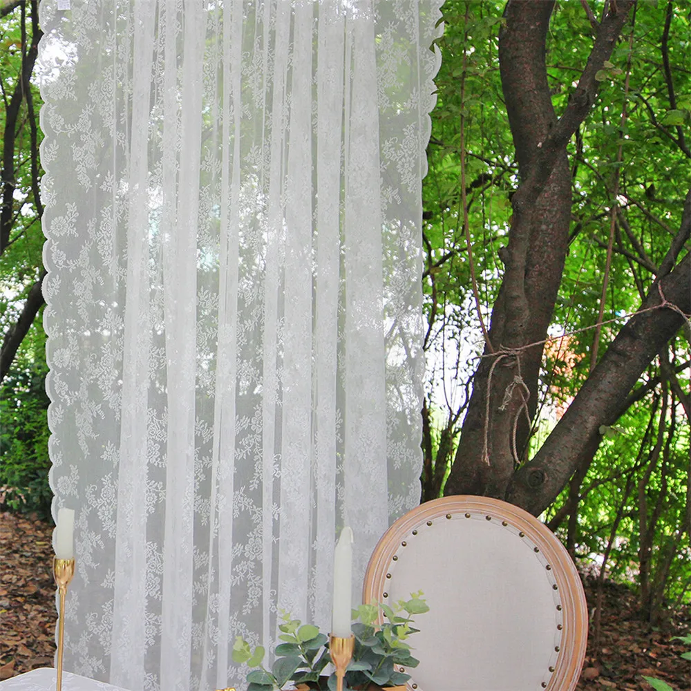 1pc Halb Floral Spitze Sheer Vorhänge Stange Tasche Panel für Wohnzimmer Französisch Tür Luftige Schlafzimmer Fenster Vorhang Hause dekoration