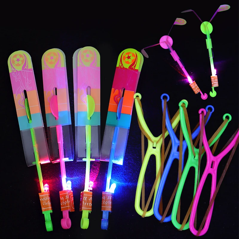 

1pcs Novelty Plastic Luminous slingshot Propeller Outdoor Classic Toy Kid Gift Rotating Flying Arrow Multicolor Random Color