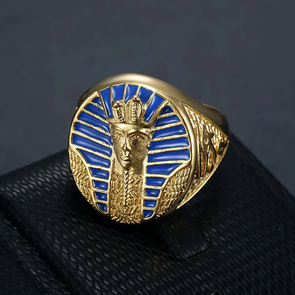 Anillo de Faraón Egipcio Color Oro Estilo Hip Hop Rock para Hombres y Niños, Anillo de Sello de Acero Inoxidable 316L, Joyería para Raperos, Regalos, Dropshipping