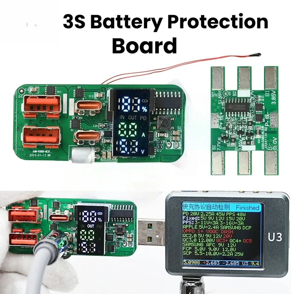 

USB + Type-C 3S Плата защиты аккумулятора Модуль быстрой зарядки «сделай сам»PD45W Двунаправленная материнская плата Power Bank с быстрой зарядкой