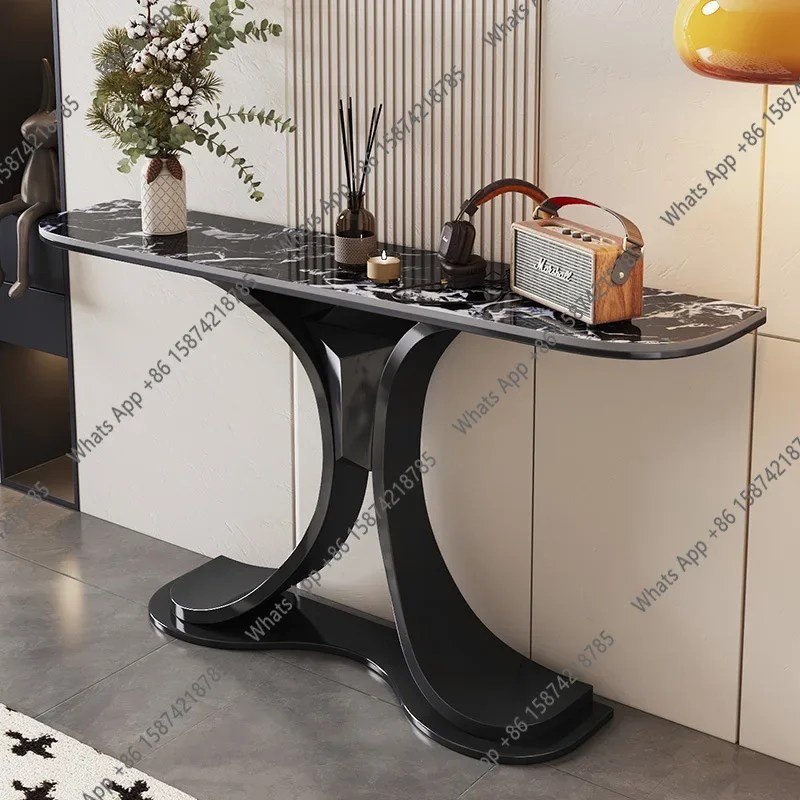 

JStainless Steel Rock Slab Entrance Table Light Luxury Modern Art Entrance Table Foyer Strip Case End View Table Against The Wal