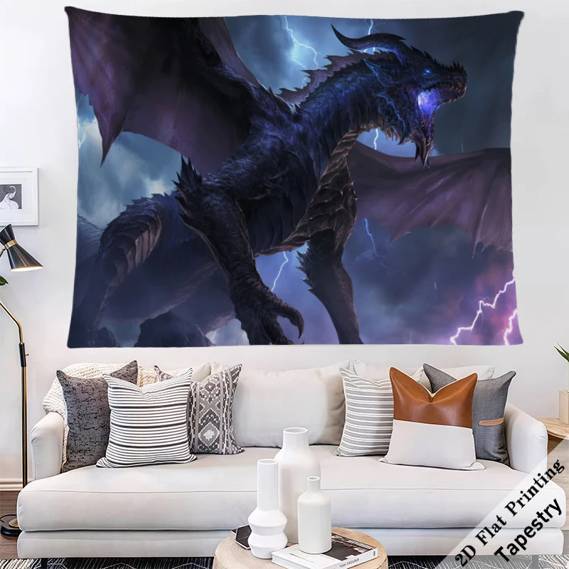 Large Epic Dragon Tapestry Wall Hanging Fantasy Art Decor Gothic Mythology Storm Creature Room Decor Print 180x280cm