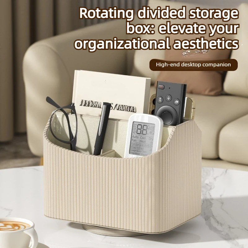 High end PU leather multi grid storage makeup brush pen holder stationery miscellaneous sorting rotating desktop storage box