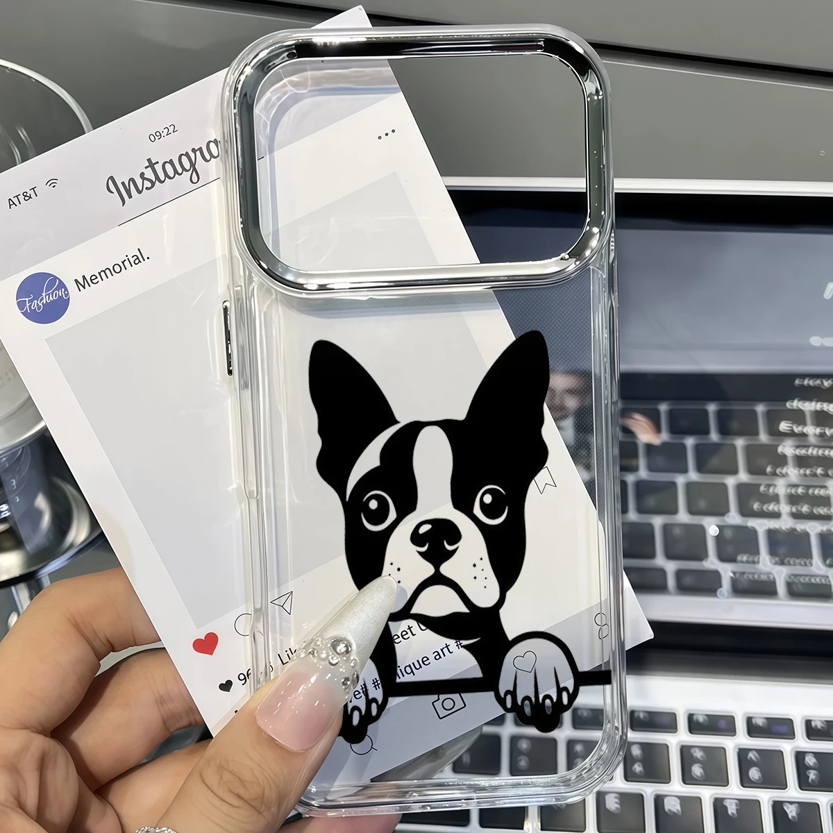 Pirve Phone Case For iPhone 18 17 16 15 14 Pro Max 16E Silver Lens Frame Transparent Shell Boston Terrier Peek Cover
