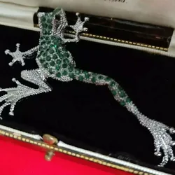 Frog Brooch Pin Pendant Vintage Style Emerald Green Crystal Jewellery Shawl Pin