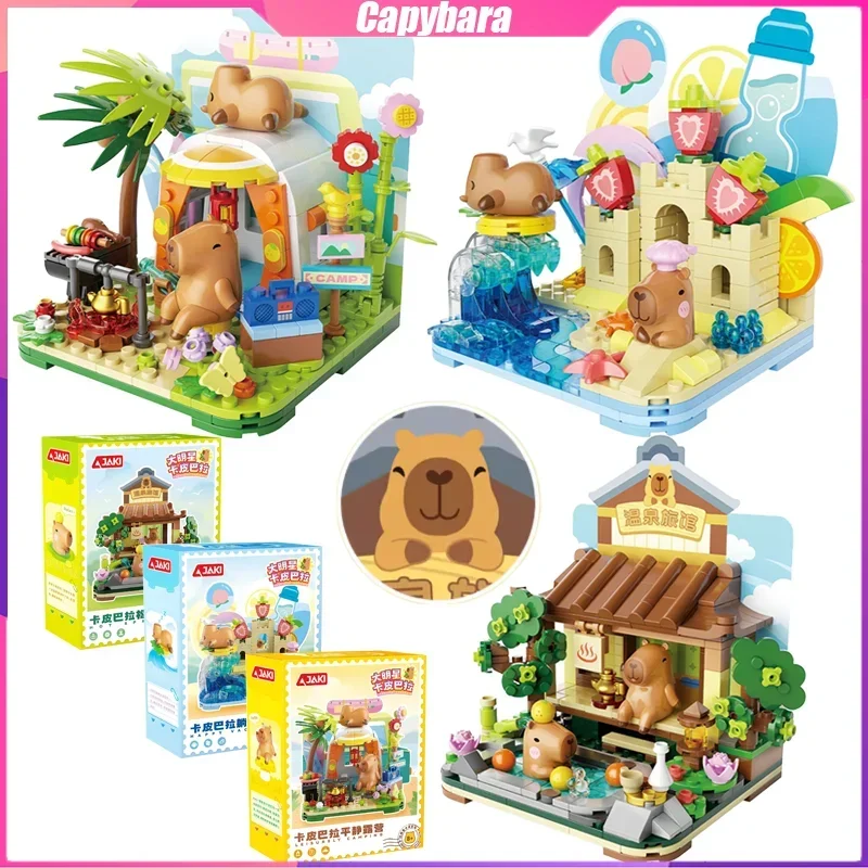 Capybara Building Blocks Hot Spring Camping Desktop Decoration Puzzle Assembling Model Toys Birthday Gifts for Boys and Girls