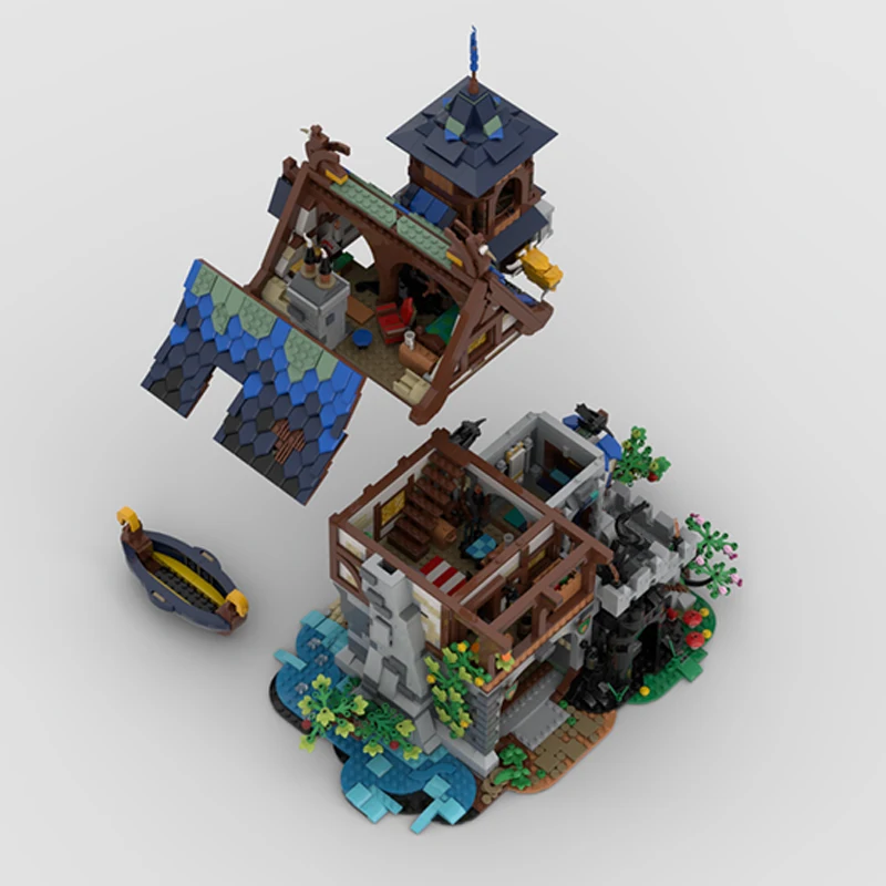 도시 스트리트 뷰 모델 MOC 빌딩 벽돌 중세 스타일 빌딩 모듈 형 기술 선물 휴일 조립 어린이 장난감 정장