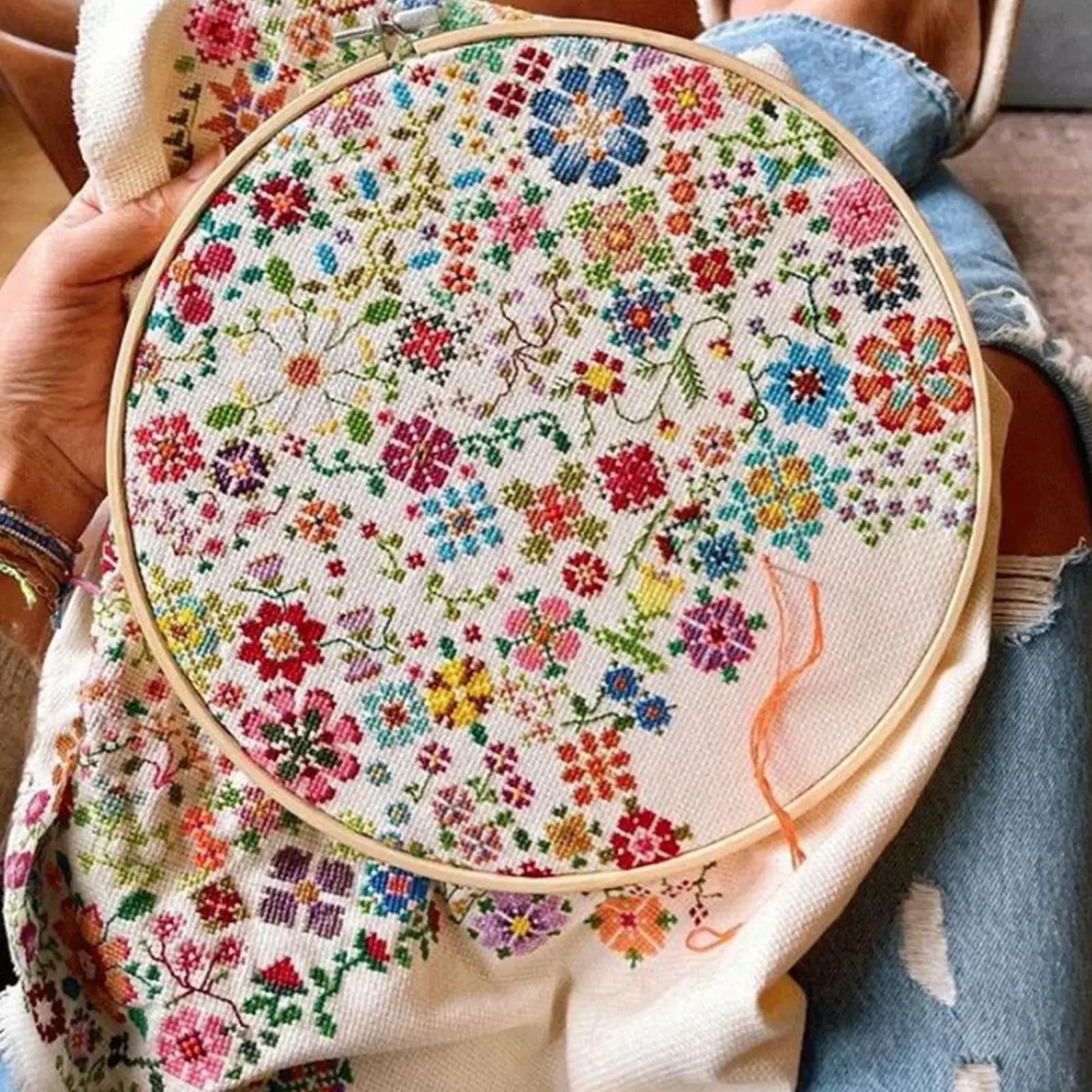 

Набор для цветочной вышивки, узор ручной работы, художественные ремесла, набор для ручной вышивки с цветочным рисунком для фестиваля, праздника, дома, унисекс, украшение для взрослых