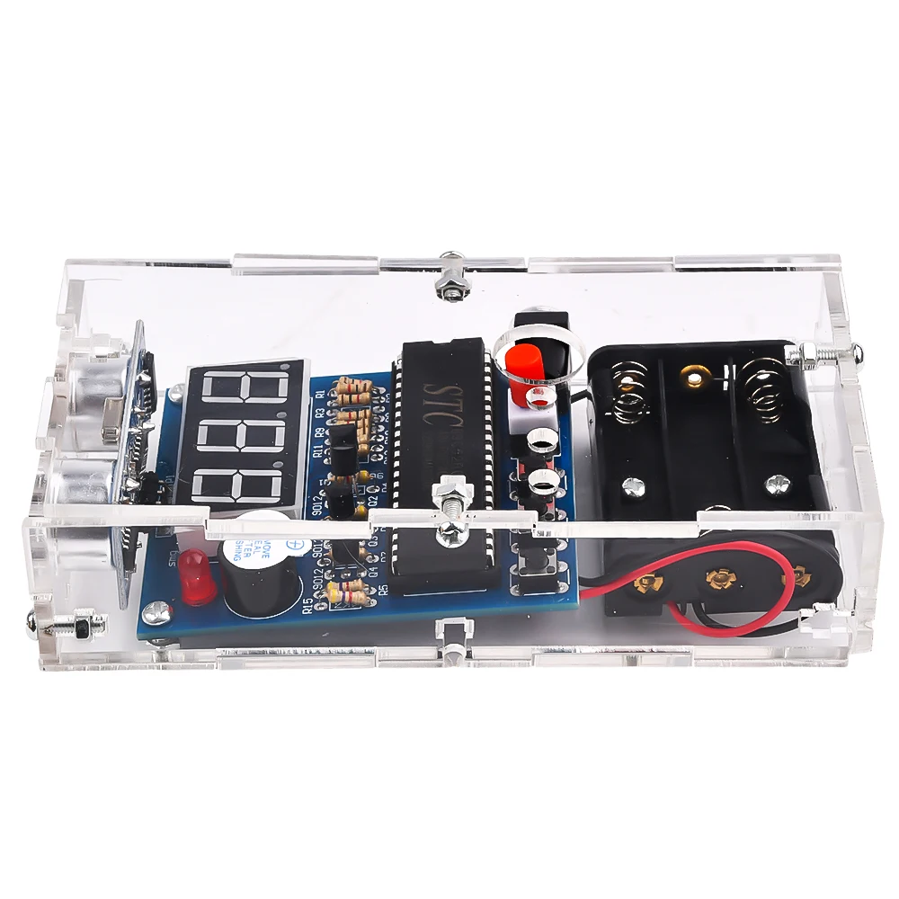 Ultrasonic Ranging Alarm Kits LED Display with Battery Case HC-SR04 Ultrasonic Sensor Module for Soldering Practicing DIY