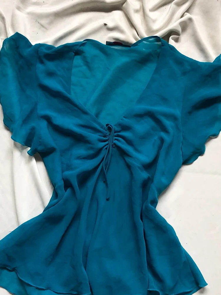 T-shirt in poliestere aderente con stampa casual di fascia alta, design in vita snellente, originale vintage blu ort Sve da donna