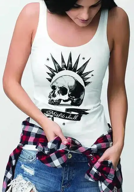 Misfit Skull Gothic Cute Tank Women Fashion Undershirt Singlet Aesthetic Feminist Street Style Sleeveless Garment Kawaii Top Tee