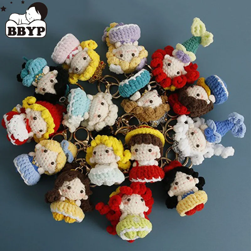 Cute Sweet princes dolls  Charm Keychains Cartoon Mini Hand Knitted Car Keyring Lovely Backpack Handbag Pendant Couple Keyholder