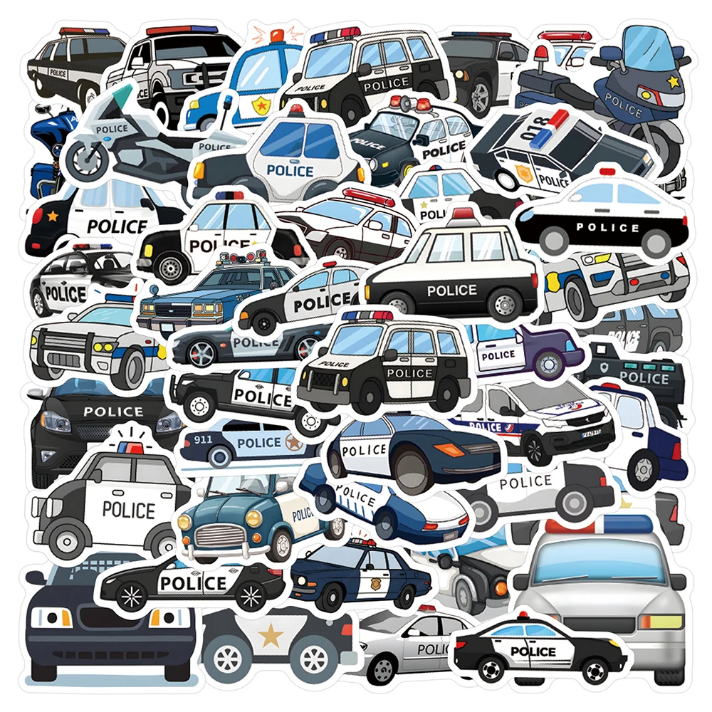 

10/30/60pcs Funny Cartoon Police Vehicles Car Stickers Decals for Kids Toy DIY Scrapbooking Suitcase Bike Phone Creative Sticker