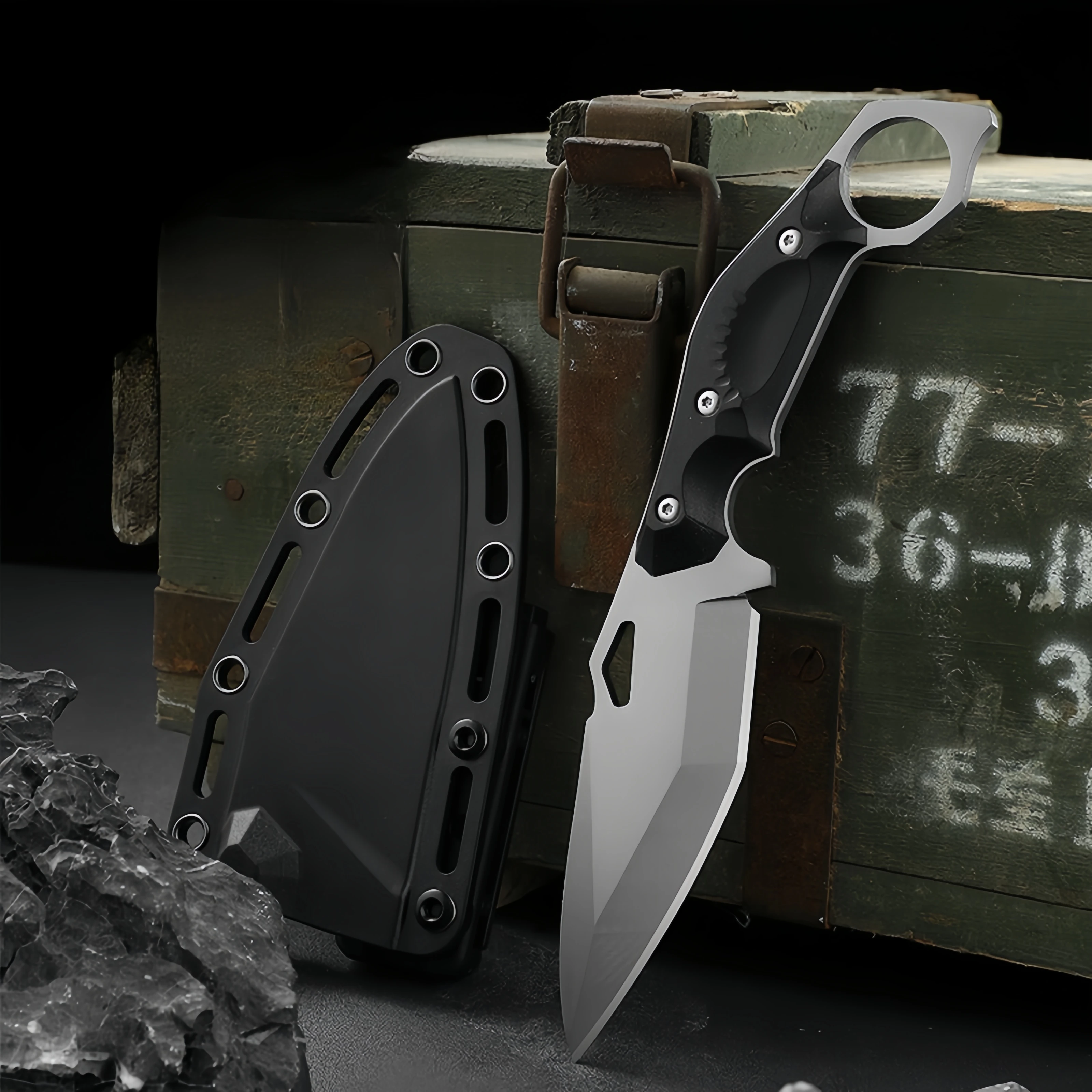 Hot Selling Outdoor Survival Camping Fixed Blade Hunting Tactical Straight Knife with Kydex Sheath