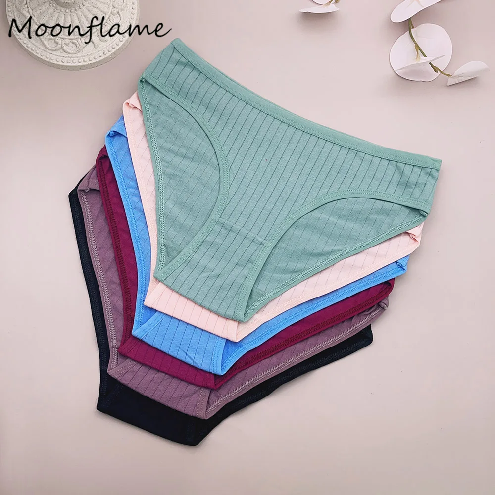 

Moonflame 5Pcs Cotton Striped Underwear Women's Breathable Panties Low-Waist Solid Briefs Female Sports Soft Lingerie Intimates