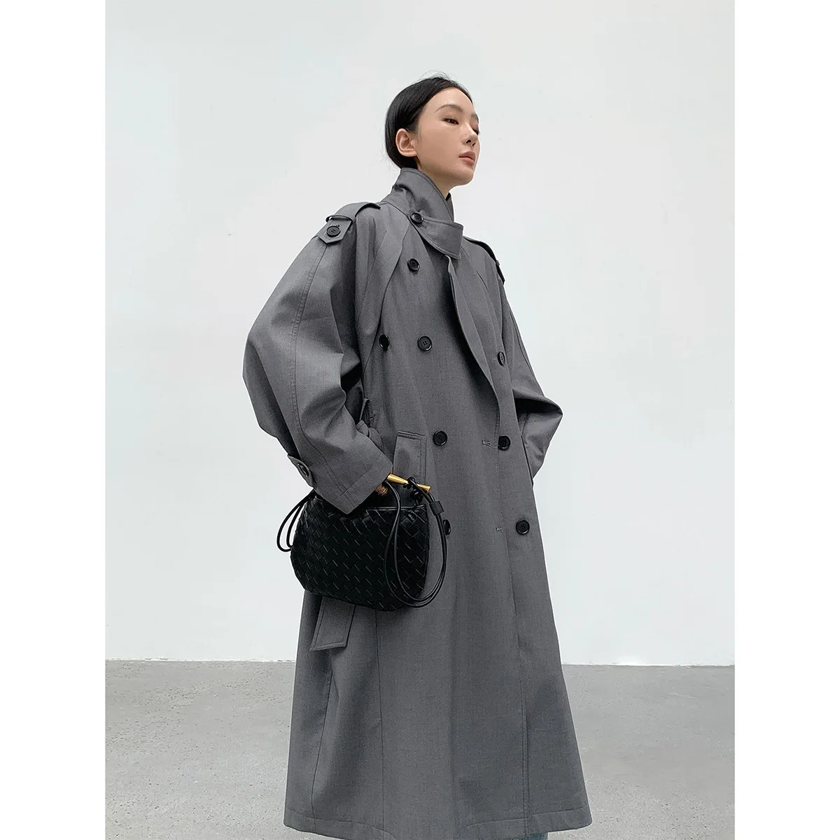 2025 New Spring Autumn Y2k Oversized Khaki Long Grey Trench Coat for Women Double Breasted Loose Casual Korean Fashion Overcoat