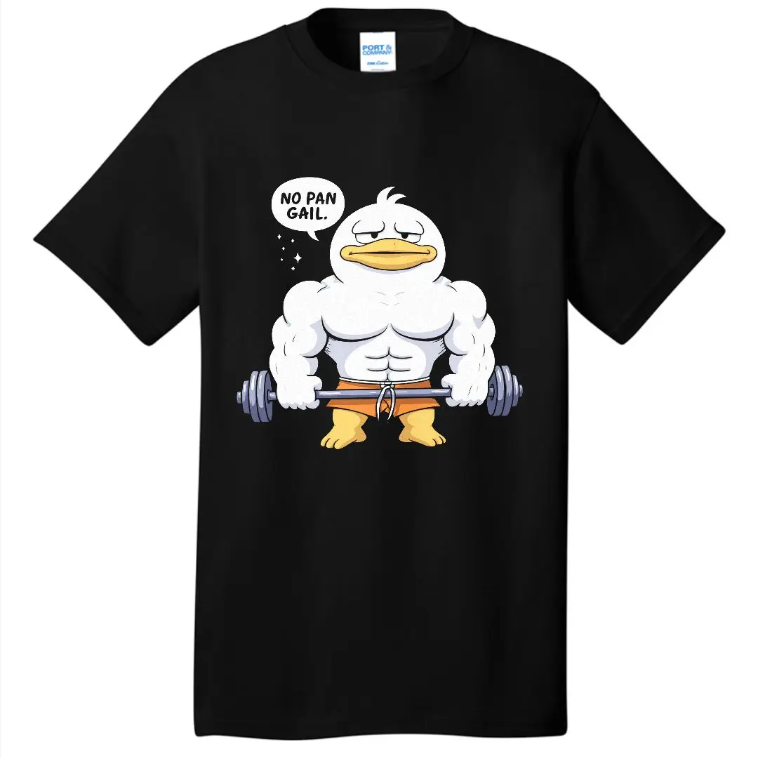 تي شيرت بطة بيضاء عضلية مع أقدام منقار برتقالي في شورت برتقالي يحمل الحديد NO PAN GAIL Speech Bubble Crew Neck - لعوب #3