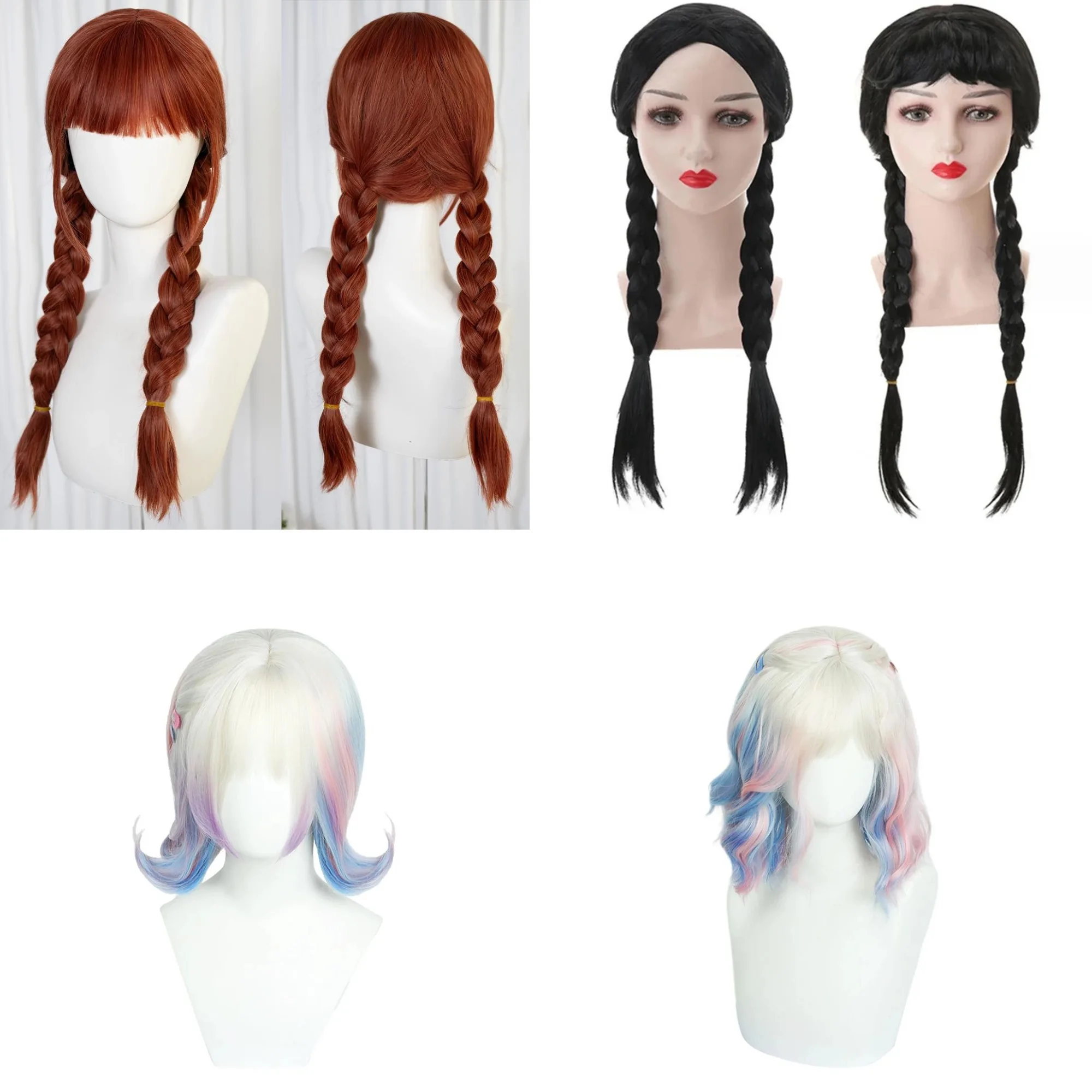 

Wednesday Wigs Long Black Braids Wig with Bangs, Long Black Pigtails Wig for Party Costume Halloween Lengthen Party Super Wig