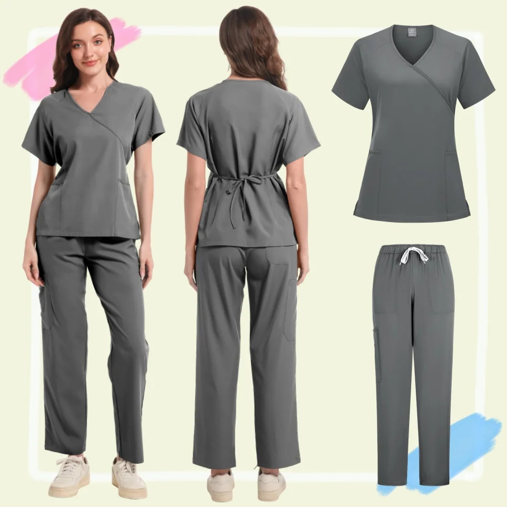 Laboratorio salón de belleza Hospital clínica Dental uniforme de médico manga corta resistente a las arrugas lavable cuidado de enfermera conjunto de Ropa de Trabajo