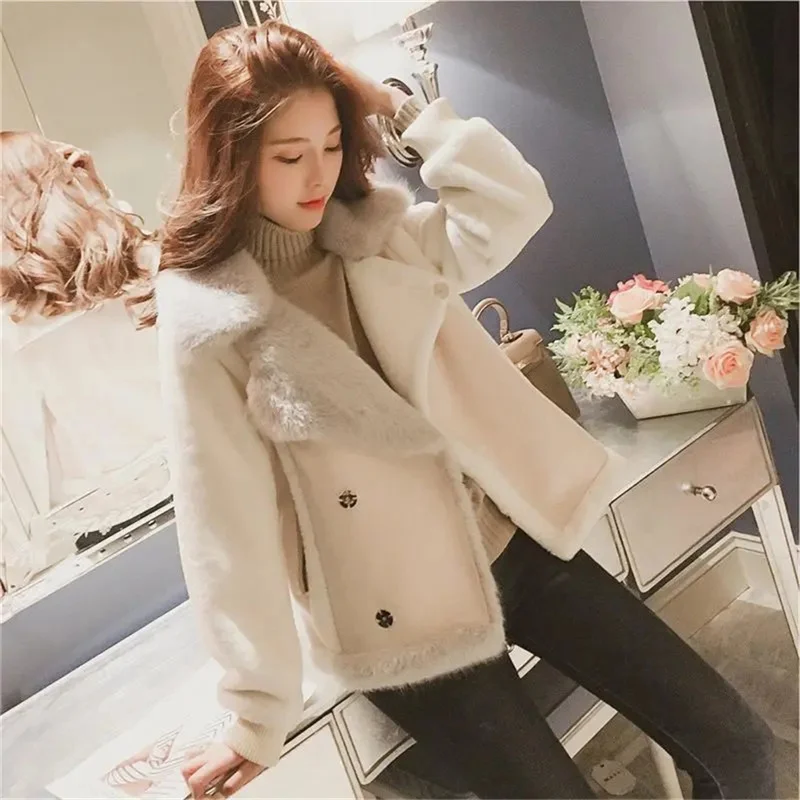 High end Imitation Rabbit Fur Jacket With Fur Jacket Korean 2024 spring and Autumn New Temperament Lamb Hair Jacket Female Coat