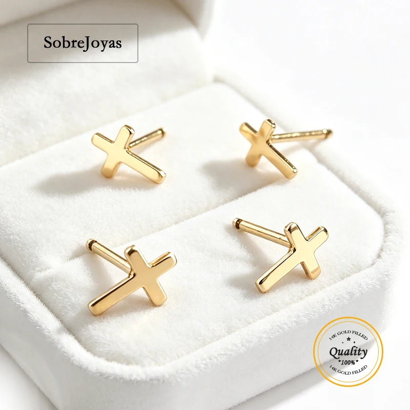 

14k Gold Filled Miniature Cross Stud Earrings Gold Cross, Baptism or Confirmation Gift