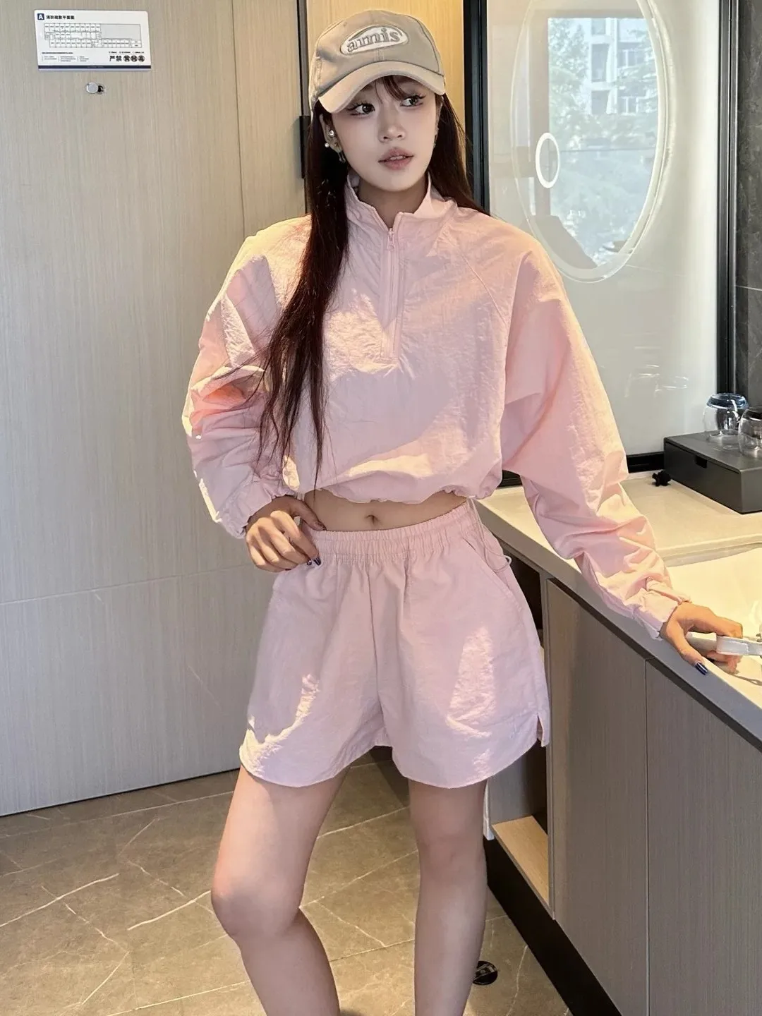 

ALOS Outdoor Sport Sun Protection Set Casual Stand Collar Half Zipper Quick Dry Short Pants Breathable Women's Two-Piece Suit