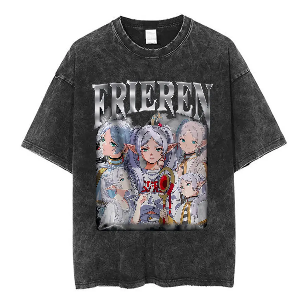 Vintage Frieren Beyond Journey's End Anime Casual Style Damen T-Shirt Unisex Tee Top Herren Baumwoll-Kurzarm-Shirt gewaschen – Detail 8