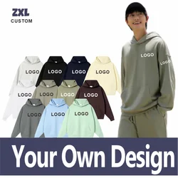 Casual Solid Hoodie High Quality Cotton Fabric Oversized Fashion Drop Shoulder Pullover Hoodies Custom Logo Print Embroider 2023