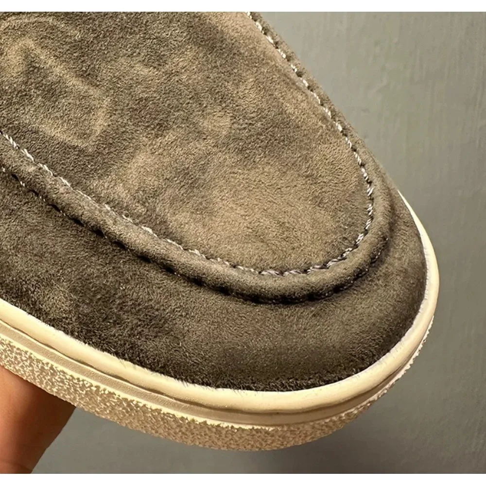 White Thick Rubber Sole Casual Shoes, Soft Comfort Moccasin Footwear for Daily Urban Wear
