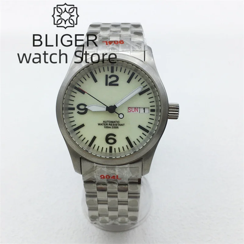 BLIGER Luxury Mechanical Men\'s Pilot Watch NH36A 36mm/39mm 316L Stainless Brushed Case Sapphire Glass Luminous Dial Waterproof