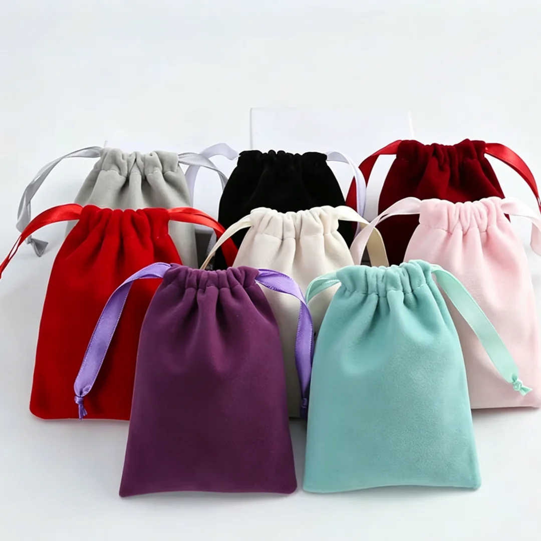 Thick Velvet Jewelry Bag Drawstring with Ribbon Small Pouches for Wedding Party Candy Bag Earring Packing Organizer Custom view 6