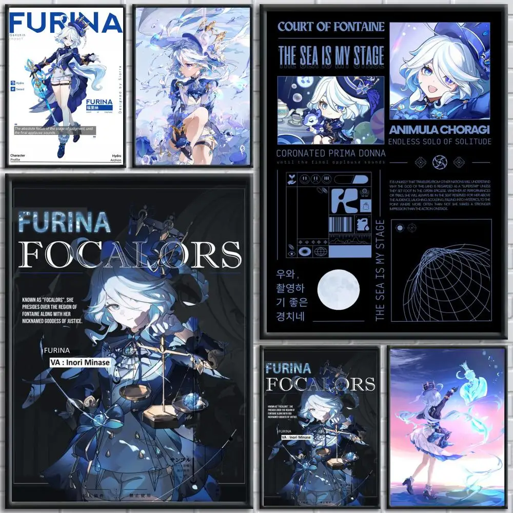 Game G-Genshin Impact F-Furina Painting Calligraphy Wall Art Canvas Poster Premium Home Decor Print for Living Room Bedroom
