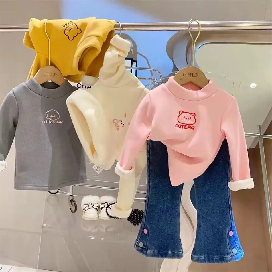 Kids Winter Thermal Underwear Tops Fleece Lined Warm Mock Neck Base Layer Children Long Sleeve T-Shirt Boys Girls Undershirt