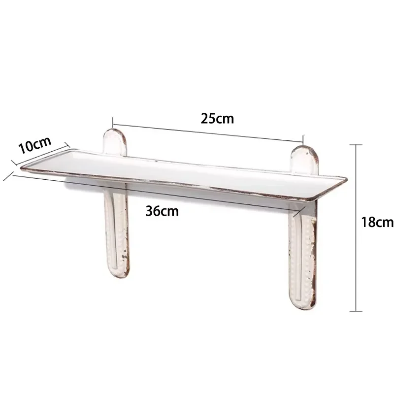 Vintage White Metal Wall Shelf Bracket, Rustic Enamel Plant Holder 36cm, Farmhouse Tray Rack, Balcony Kitchen Decor Ledge