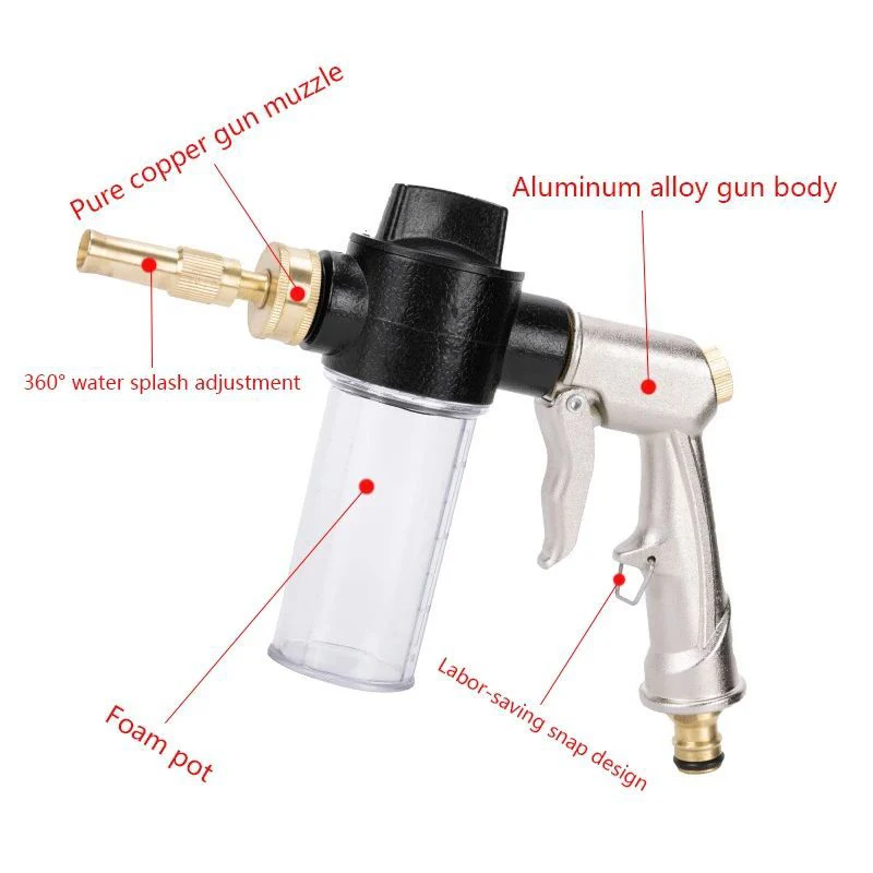 فوهة غسيل السيارات المعدنية ذات الضغط العالي قضيب طويل مدفع المياه المحمولة وقابل للتعديل مع 100 مللي وعاء رغوة طقم ري الحديقة