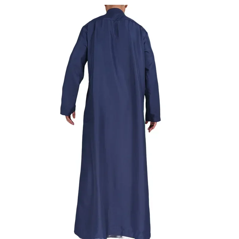 Moda musulmana de Oriente Medio para hombres, manga larga, cuello redondo árabe, Color sólido islámico, caftán Maxi, Dubái, Jubba larga, Thobe Abaya