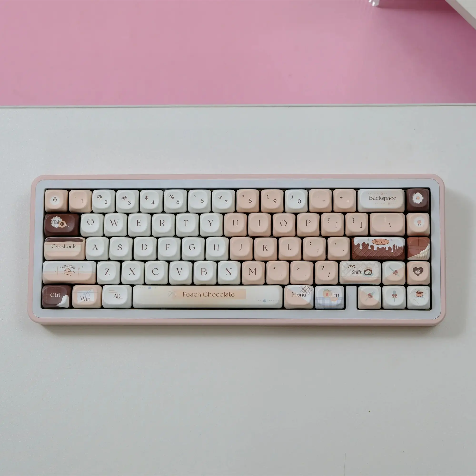 

Персиковый шоколад, 126 клавиш, набор колпачков для клавиш, материал PBT, профиль MOA, колпачок для клавиш DYE-SUB, набор для CHERRY MX Switch, механическая клавиатура