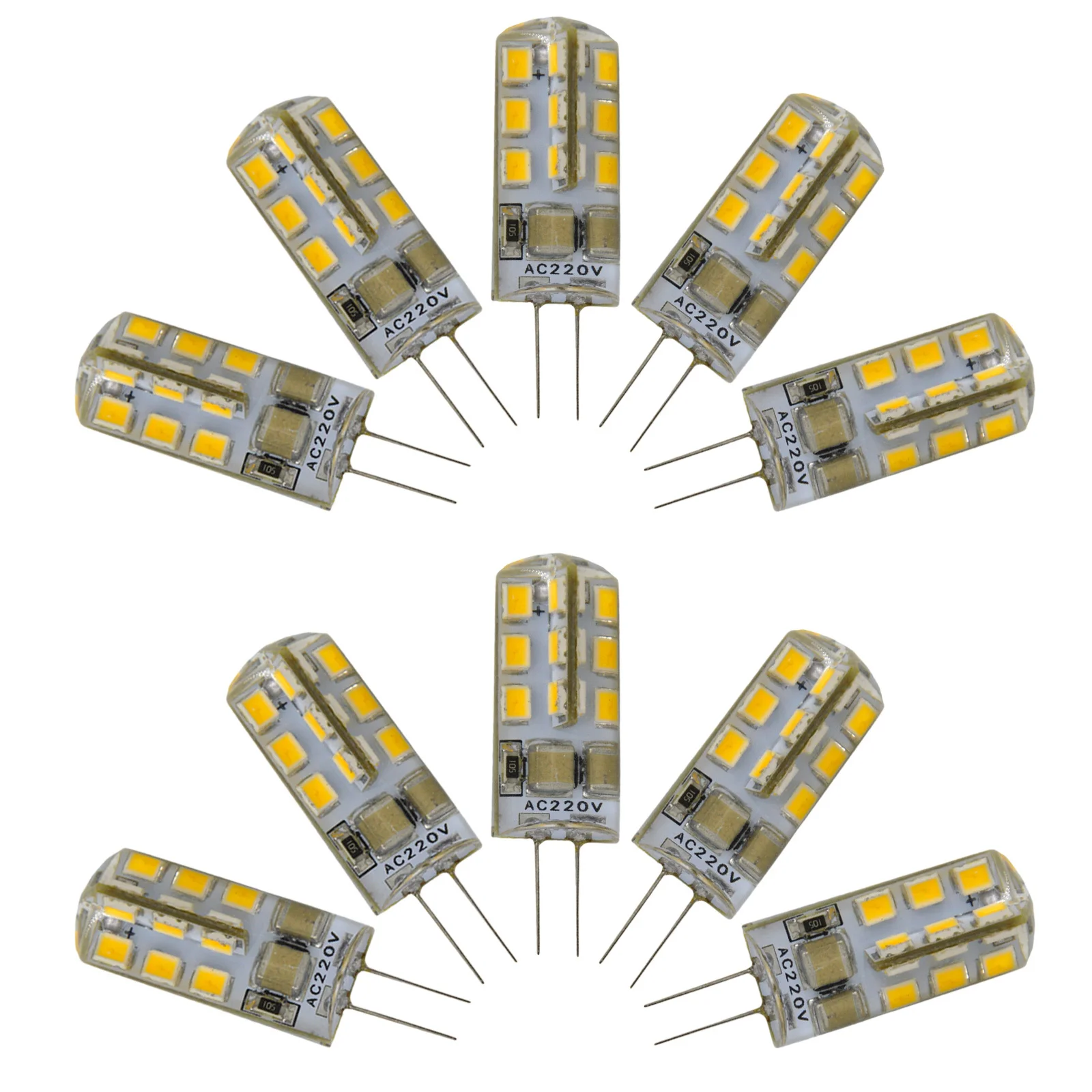 

10pcs G4 Led Bulb 2.5W 220V 180Lm 3000-3500K Warm White Smd 2835 360 Degree Beam Silicone Lamp Light Bulb Tube Replacement
