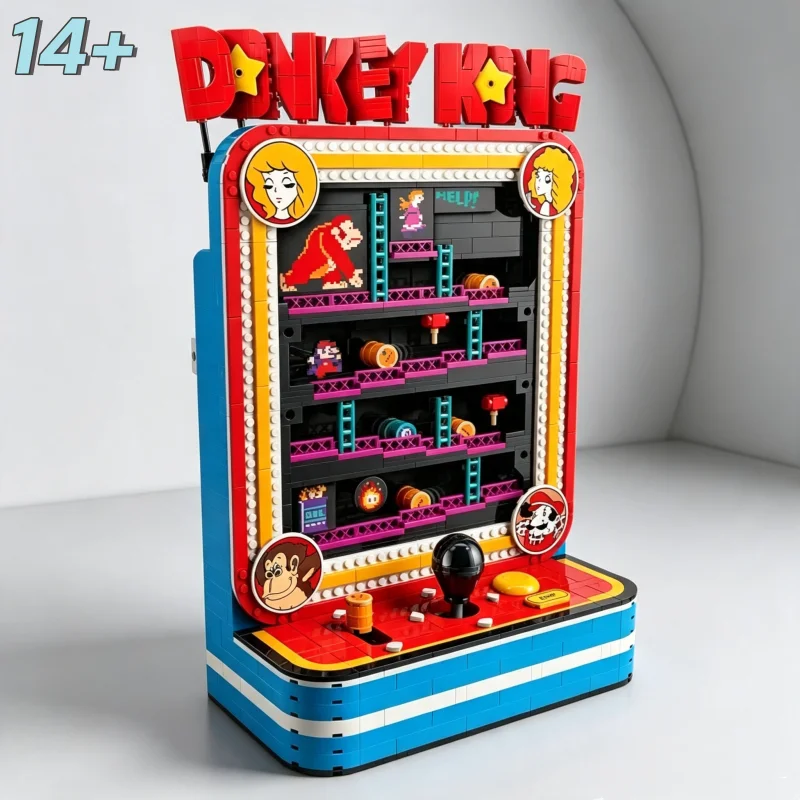 1371PCS Nostalgic Arcade Cabinet Style Building Blocks Set Gaming Machine  DIY Assembled Model Home Desktop Decor Ornament