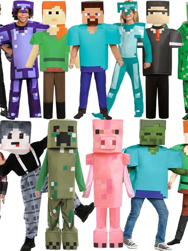 

Хэллоуин Minecrt Blo Game Косплей Алмазная доспехи Ролевой костюм Детская одежда из полиэфирного волокна для выступлений на сцене