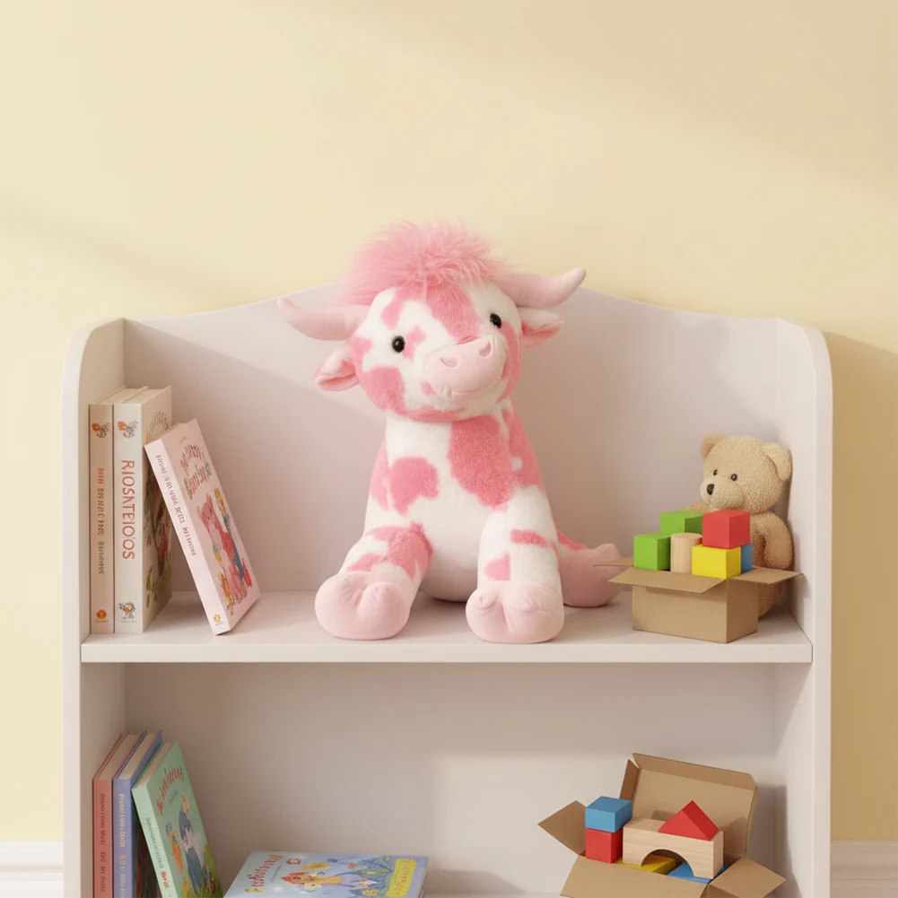 Adorable Pink Highland-cow Room Decor Plush Perfect Gift For All Ages, Huggable-cozy. Children's Bedroom Accents