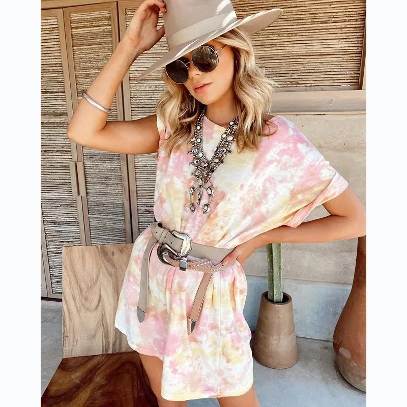 Mode impression numérique col rond pull décontracté maison à manches courtes T-Shirt robe décontracté tendance personnalité mode polyvalent